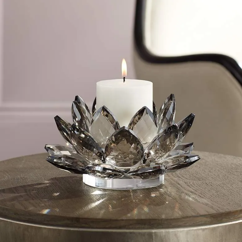 Gray Crystal Glass Lotus Candle Holder