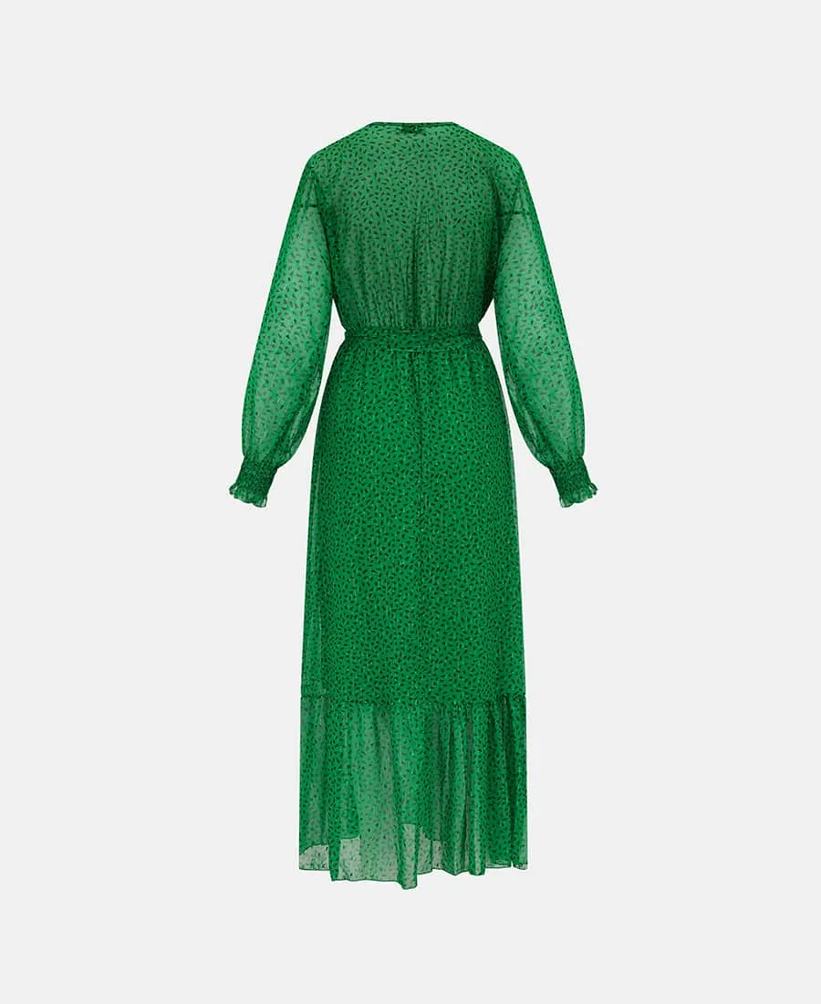 Green Animal Chiffon Maxi Dress