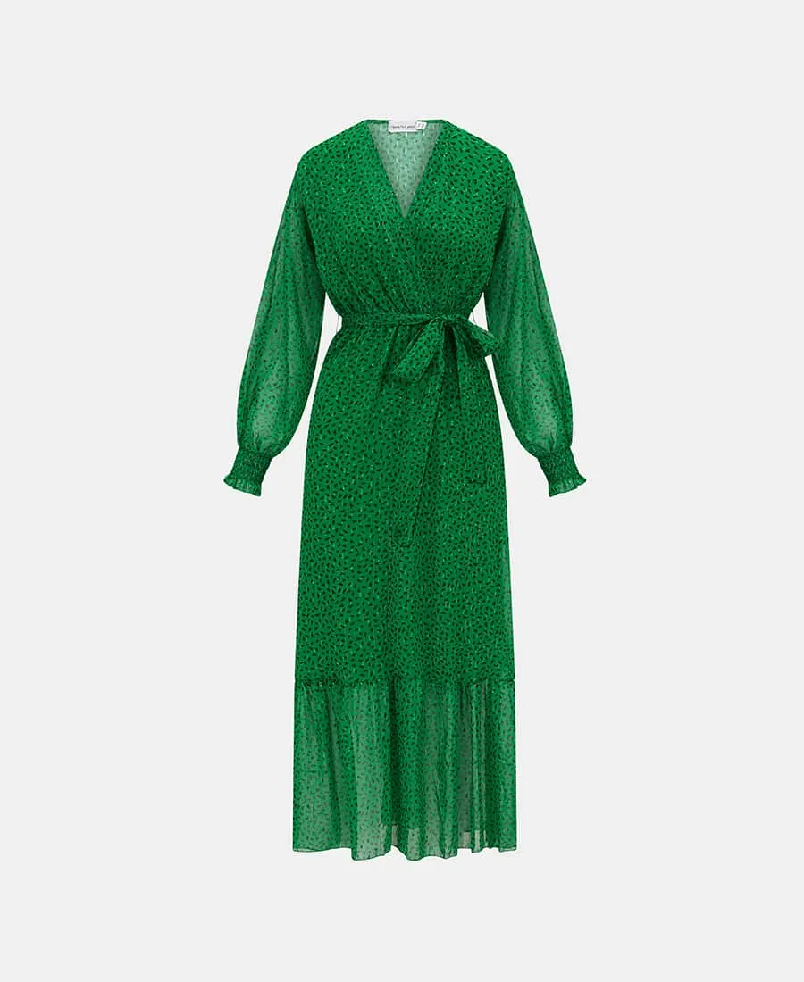 Green Animal Chiffon Maxi Dress