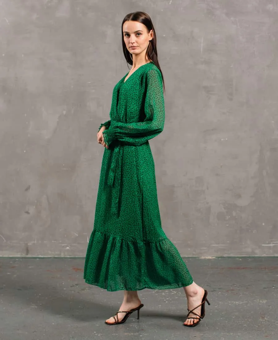 Green Animal Chiffon Maxi Dress