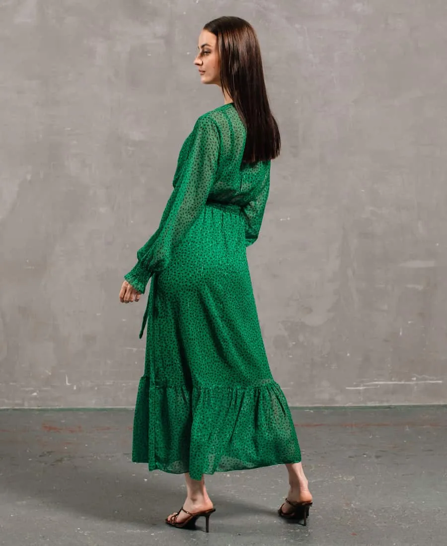 Green Animal Chiffon Maxi Dress