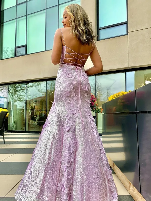 Haisley | Sheath Spaghetti Straps Sequin Prom Dress With 3D Appliques