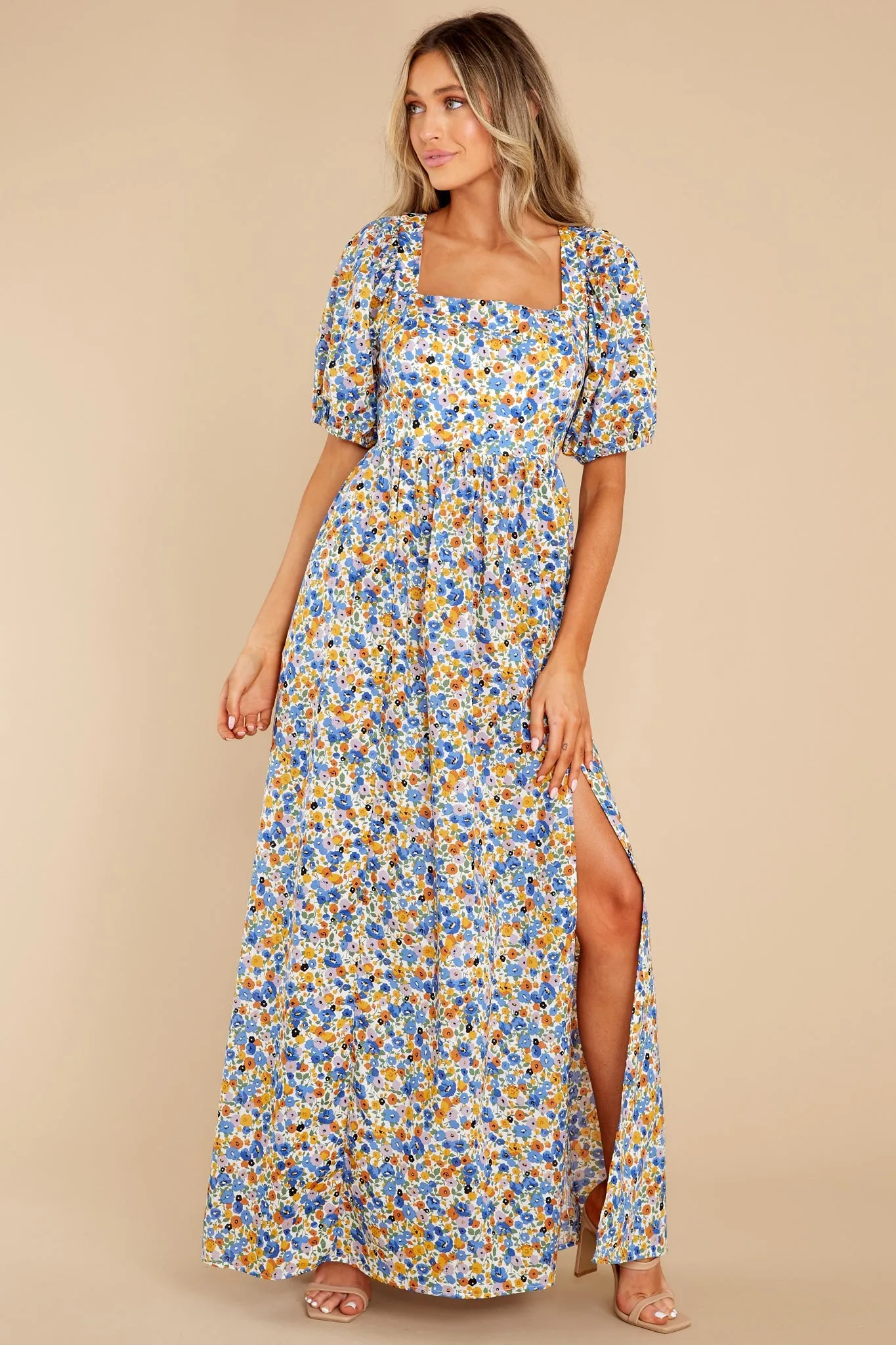 Have A Field Day Blue Floral Print Cotton Maxi Dress