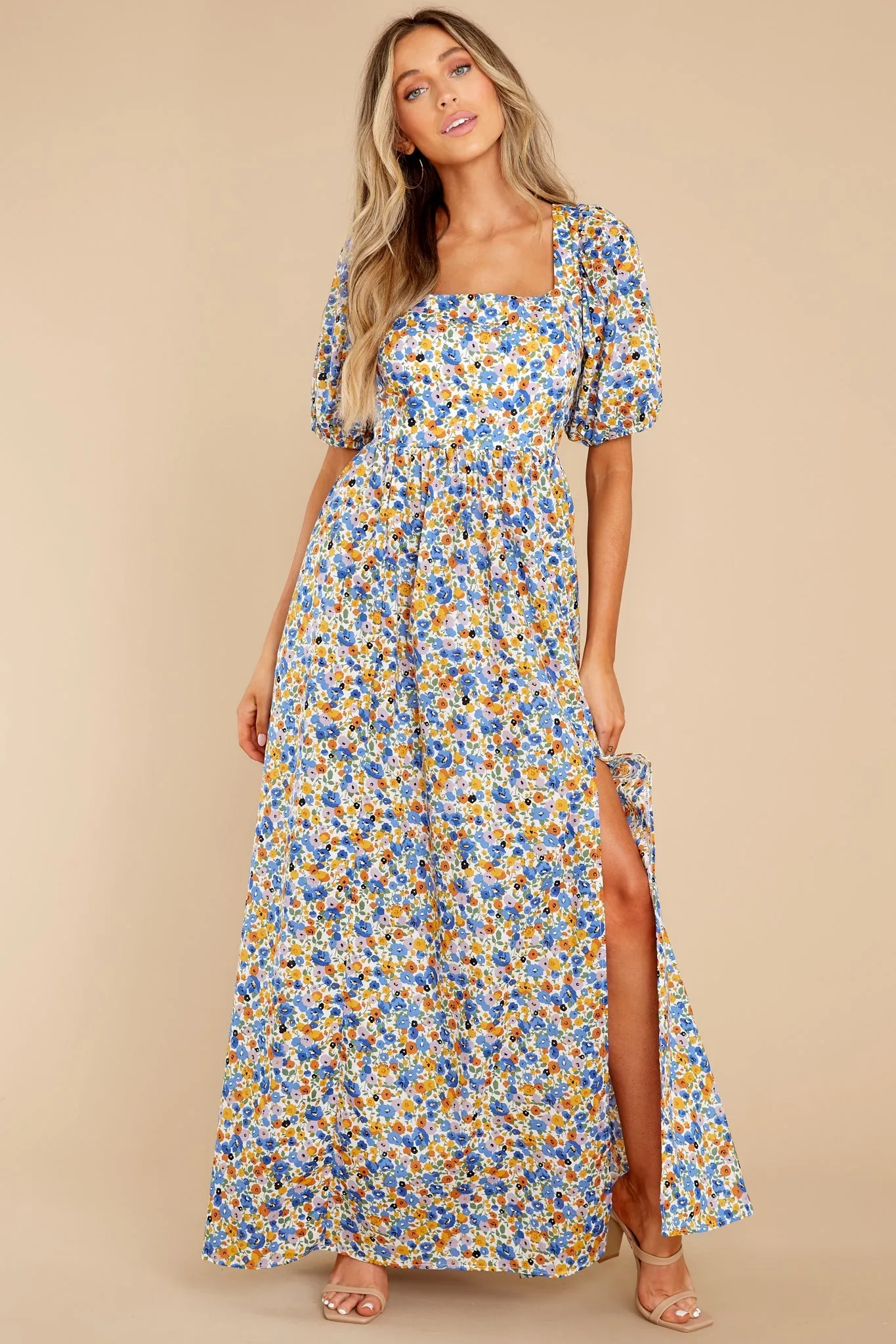 Have A Field Day Blue Floral Print Cotton Maxi Dress