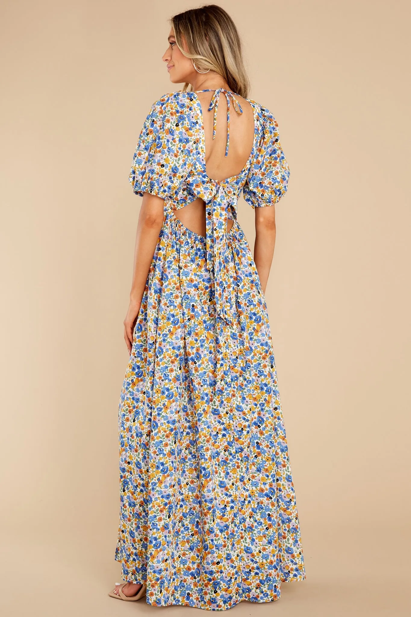 Have A Field Day Blue Floral Print Cotton Maxi Dress