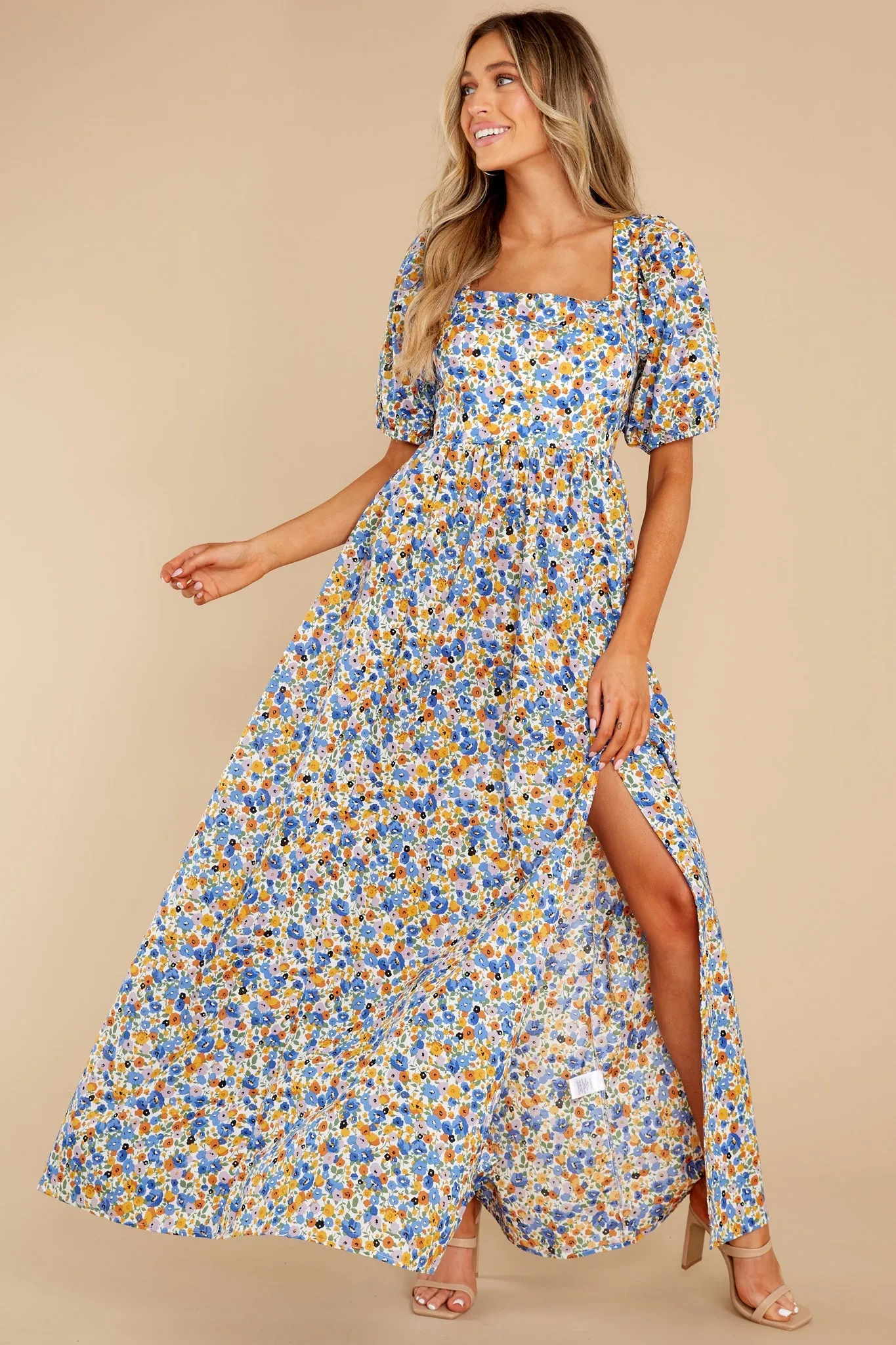 Have A Field Day Blue Floral Print Cotton Maxi Dress