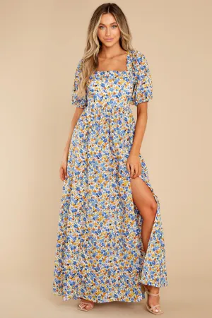 Have A Field Day Blue Floral Print Cotton Maxi Dress