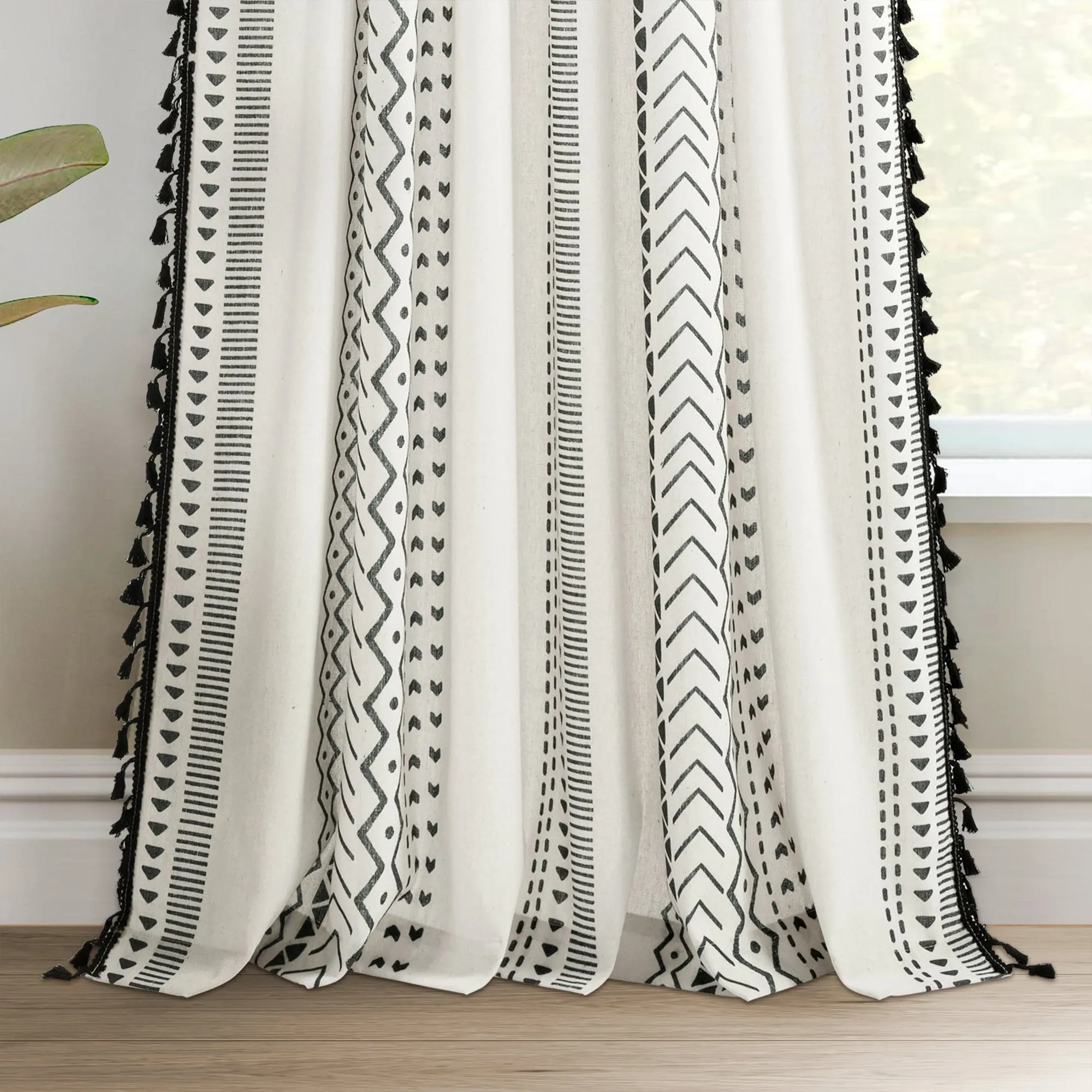 Hygge Boho Stripe Tassel Window Curtain Panel Set