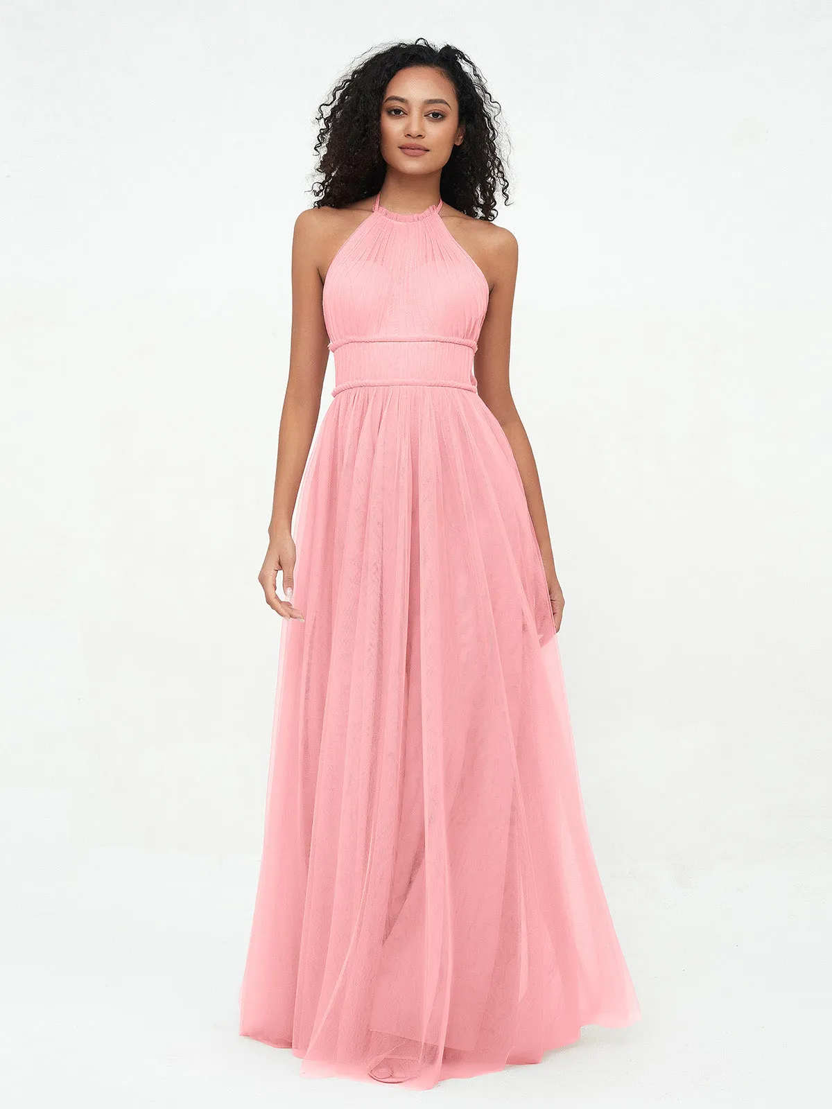 Illusion Halter Tulle Maxi Boho Dresses-Flamingo Plus Size