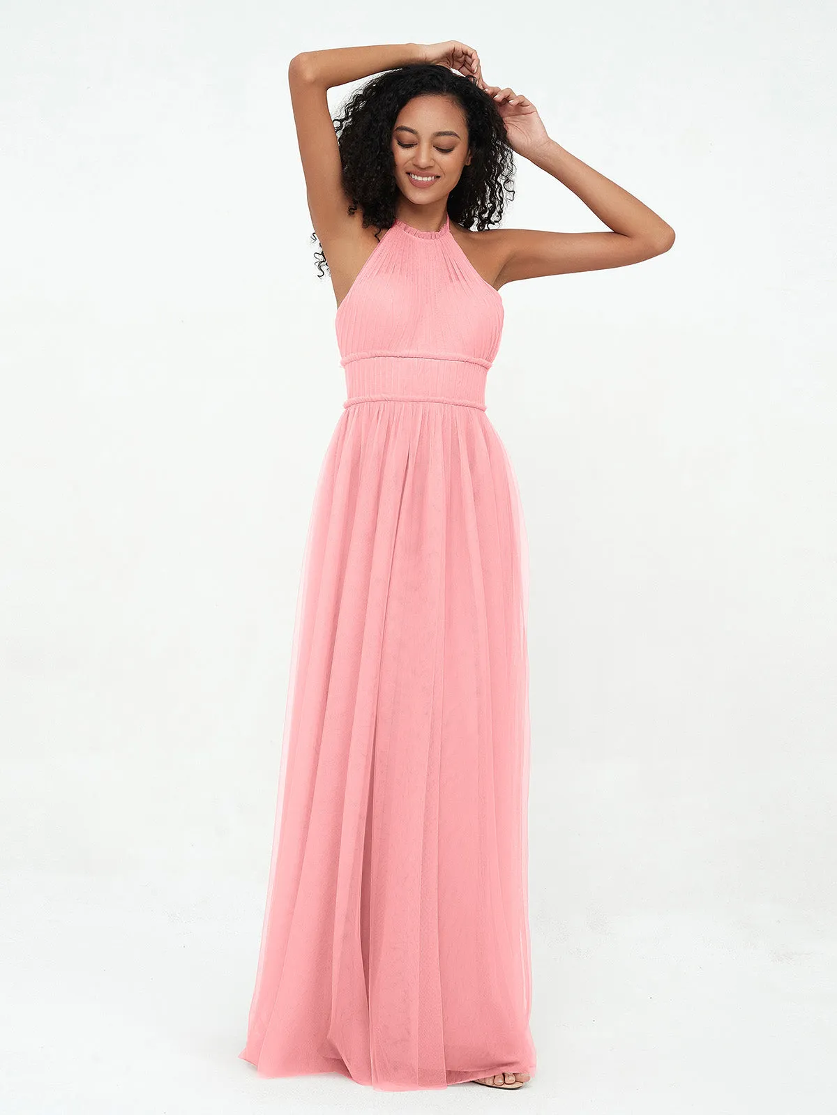 Illusion Halter Tulle Maxi Boho Dresses-Flamingo Plus Size