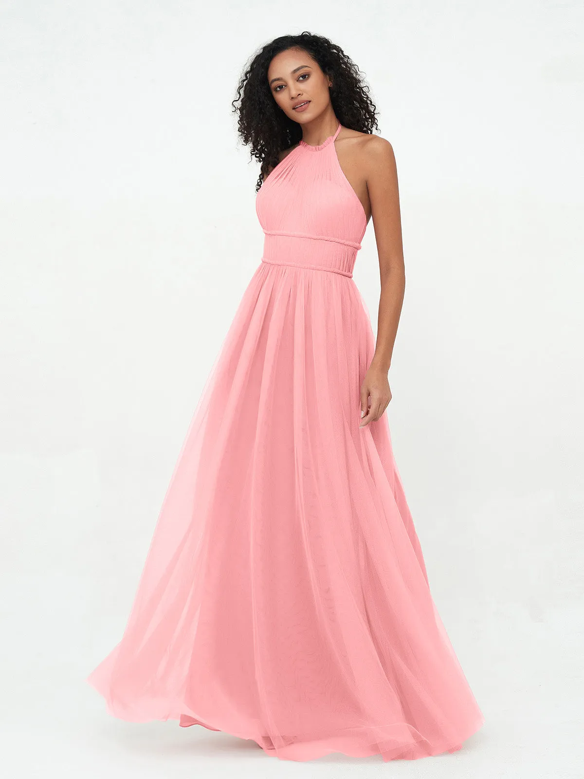 Illusion Halter Tulle Maxi Boho Dresses-Flamingo Plus Size