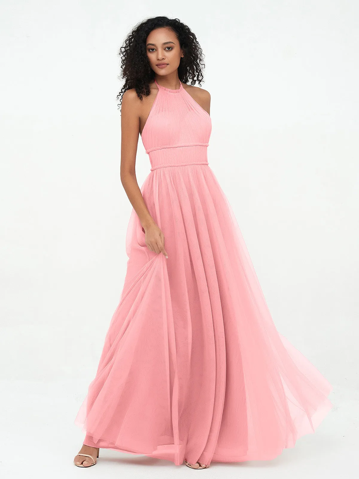 Illusion Halter Tulle Maxi Boho Dresses-Flamingo Plus Size