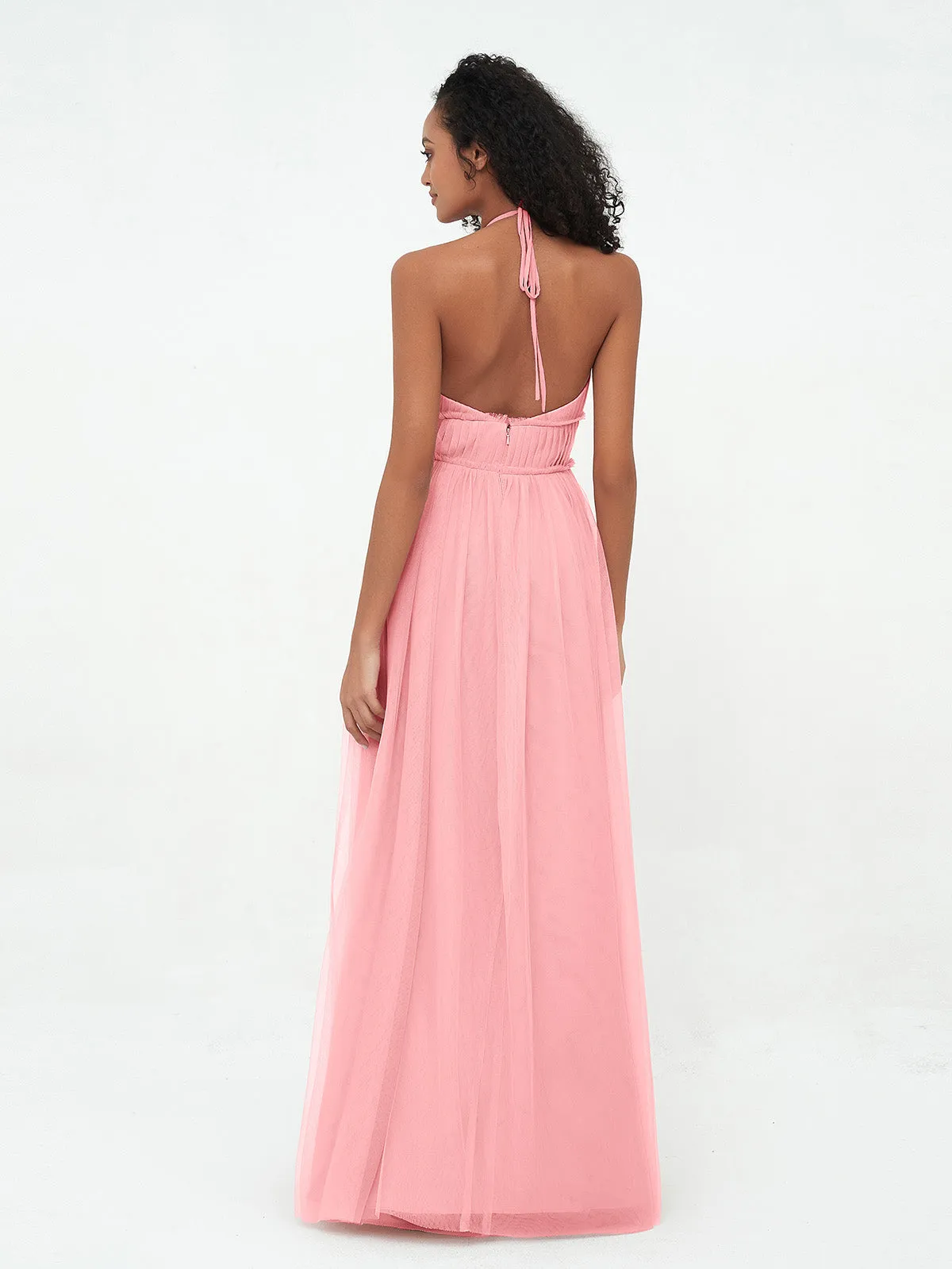 Illusion Halter Tulle Maxi Boho Dresses-Flamingo Plus Size