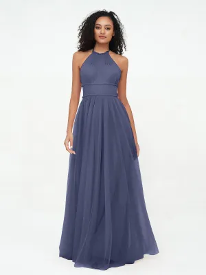 Illusion Halter Tulle Maxi Boho Dresses-Stormy