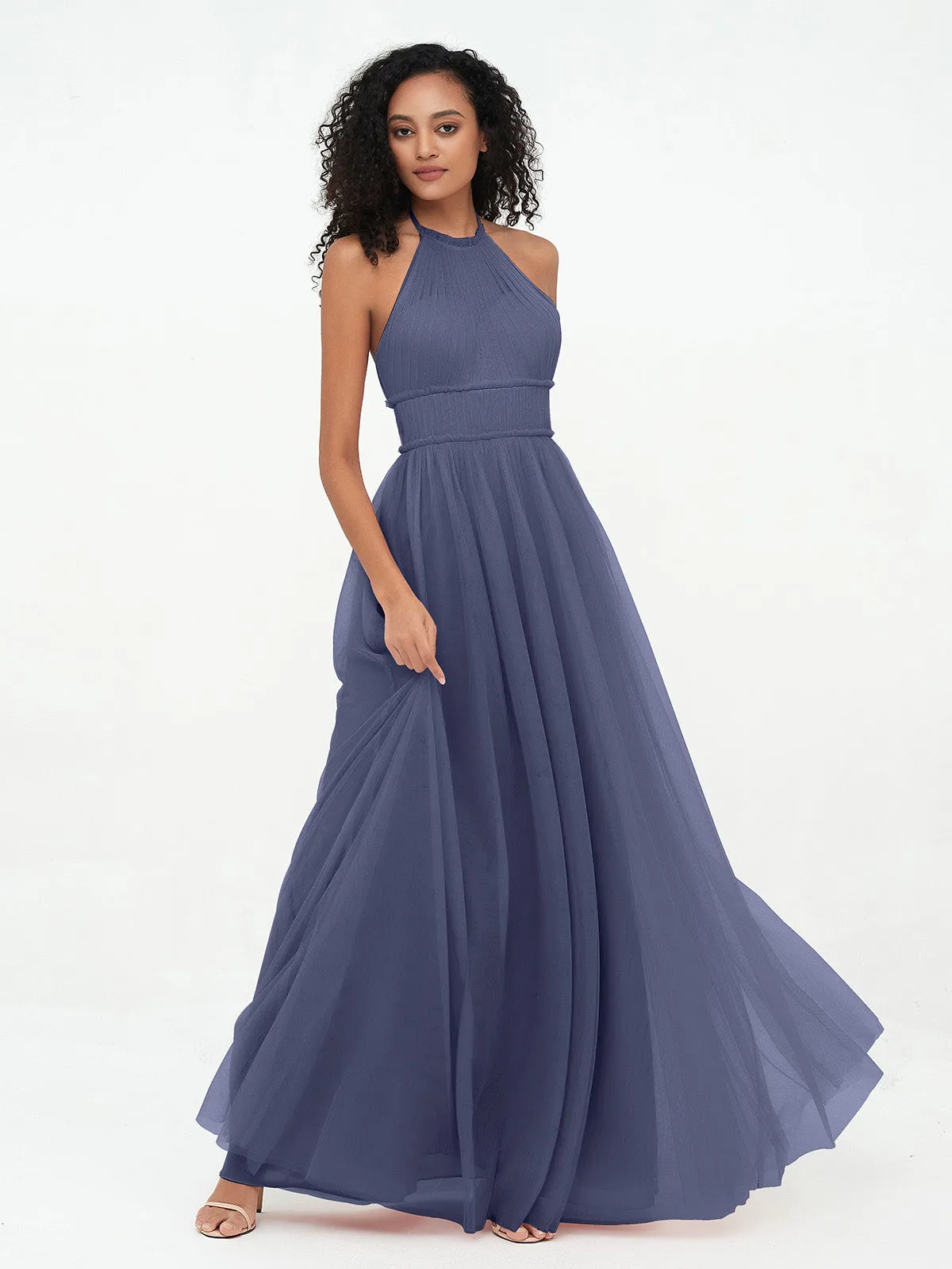 Illusion Halter Tulle Maxi Boho Dresses-Stormy