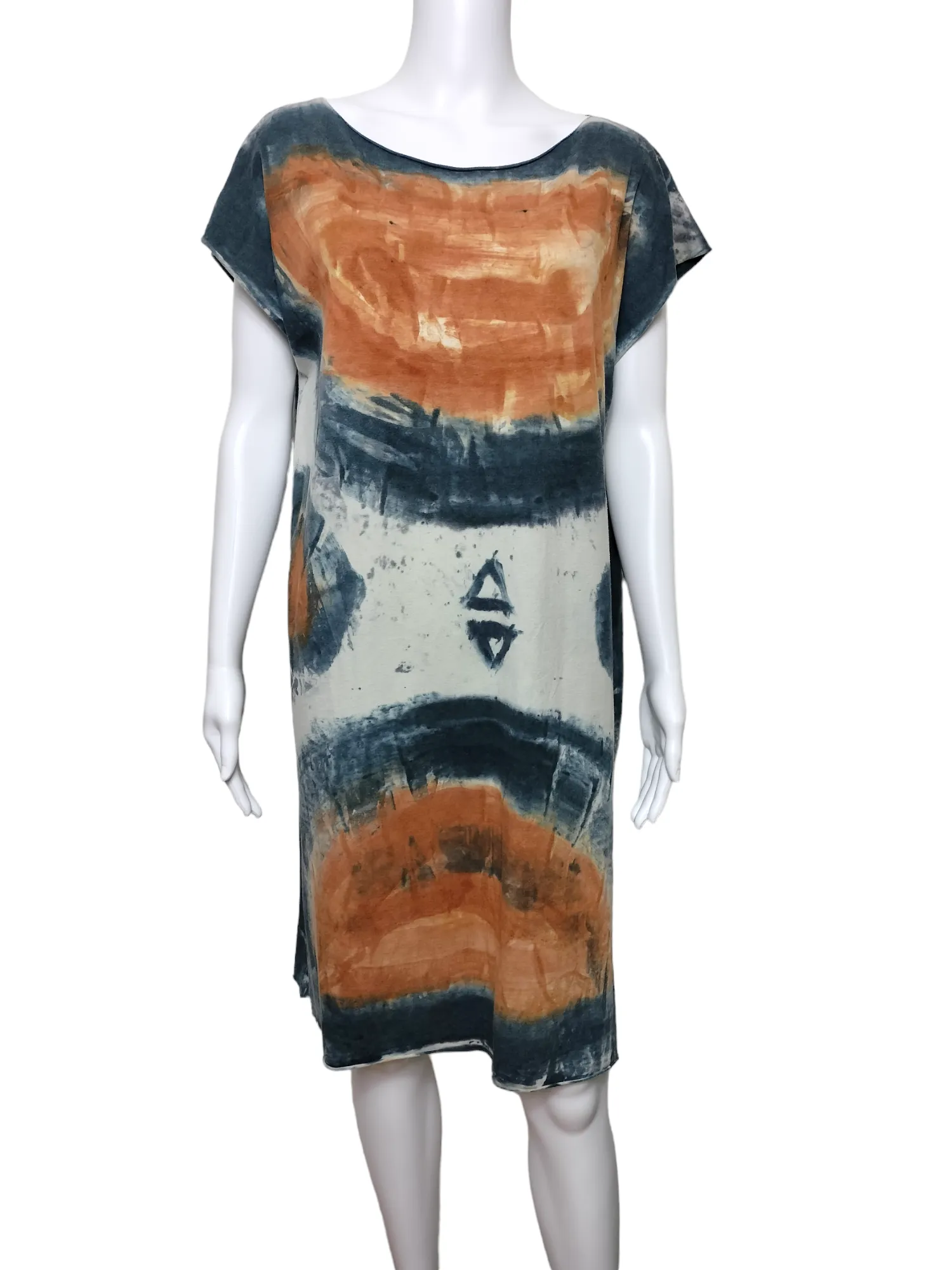 Indigo & Snow Blue/Orange Hand Painted Dress