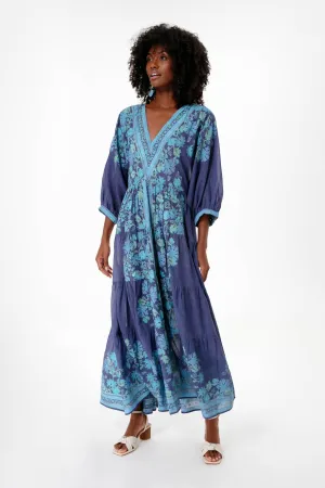 Indigo Rose Border V Neck Maxi Dress