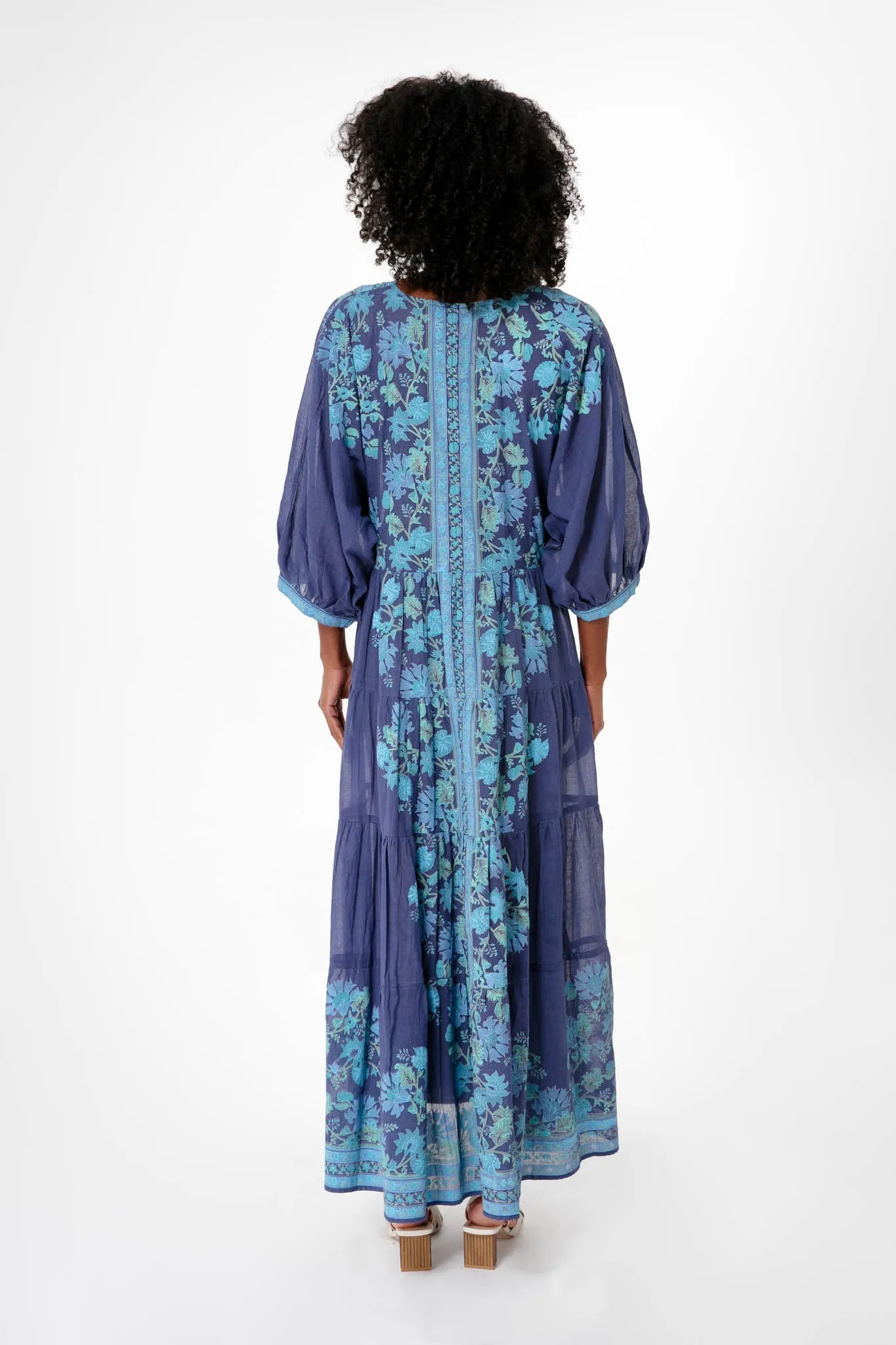 Indigo Rose Border V Neck Maxi Dress