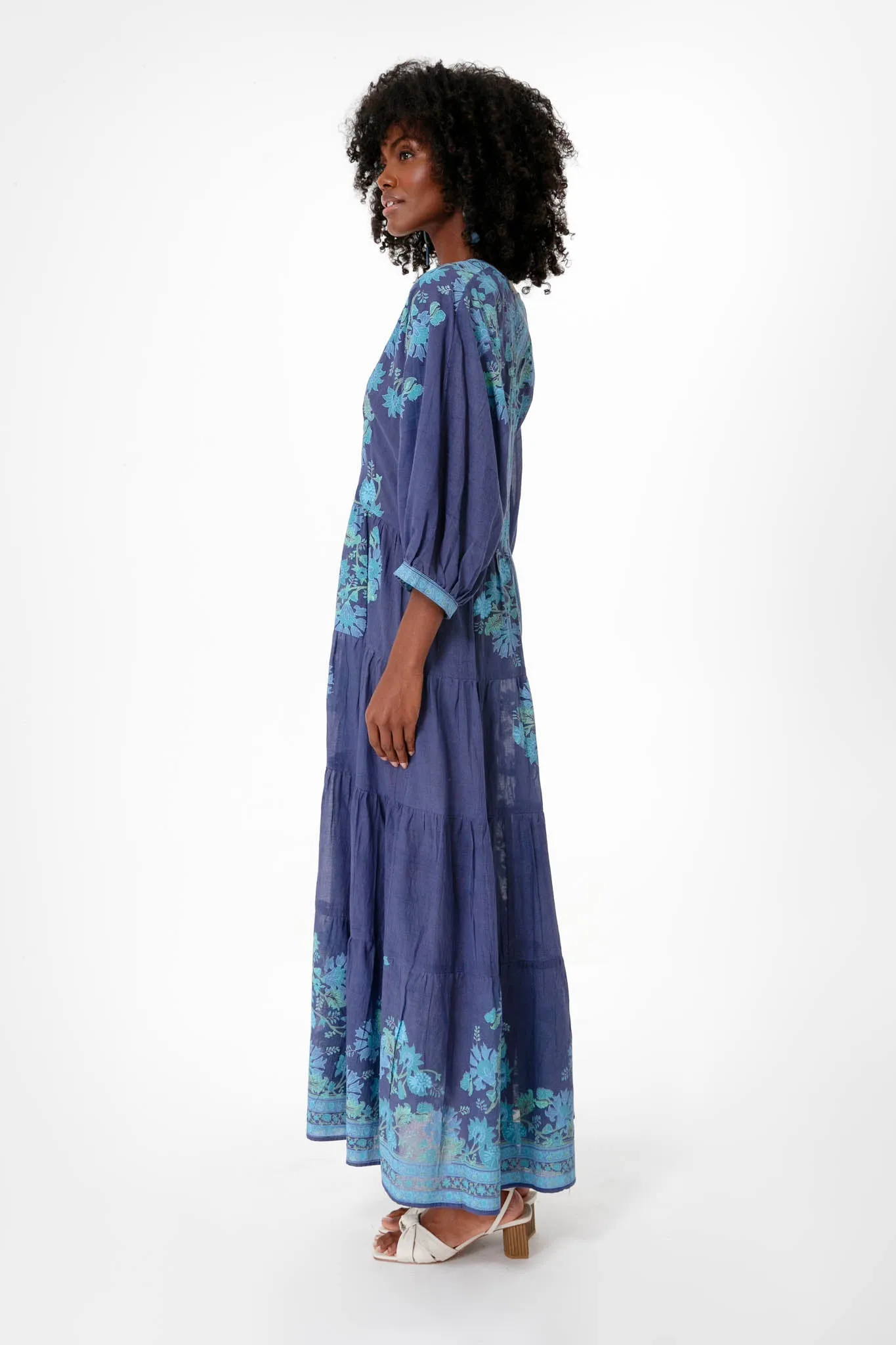 Indigo Rose Border V Neck Maxi Dress