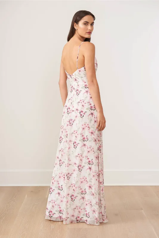 Jasmine B263010 Drape Neck Bridesmaid Dress | Ivory/Garden Print