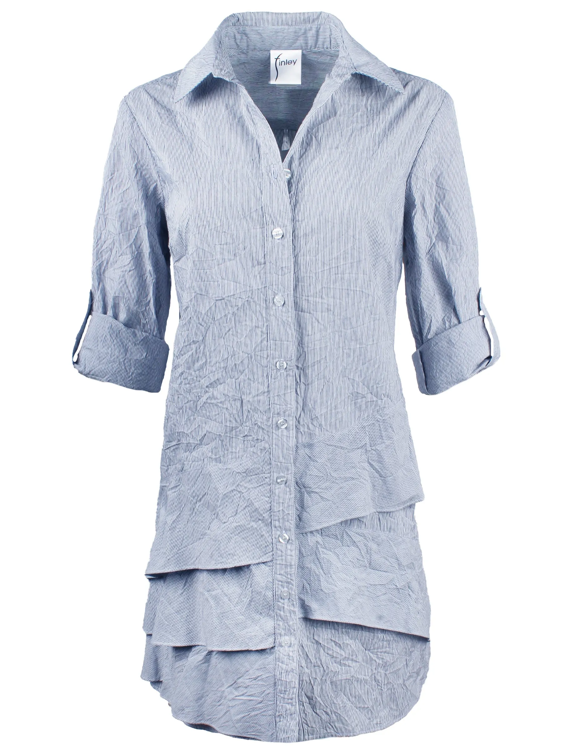 Jenna Blue Crushed Pinstriped Shirt Dress