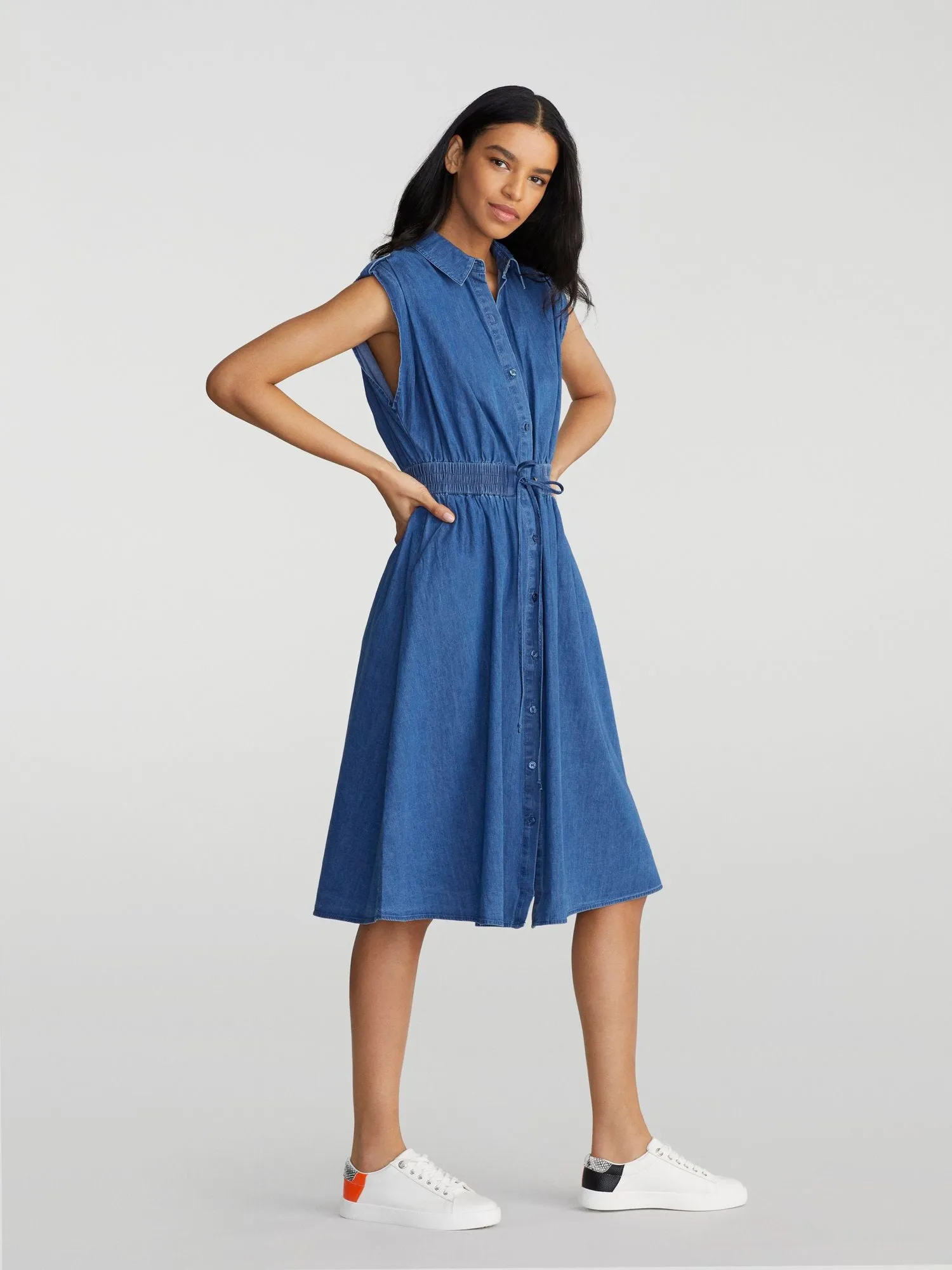 Kalie Belted Chambray Shirtdress