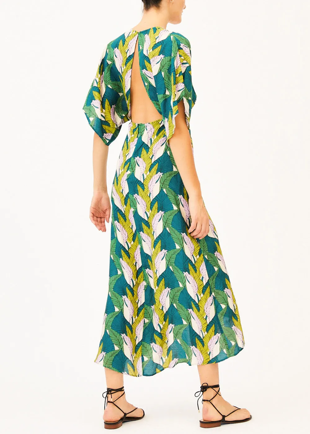 Kelly Leaf Print Backless Dress