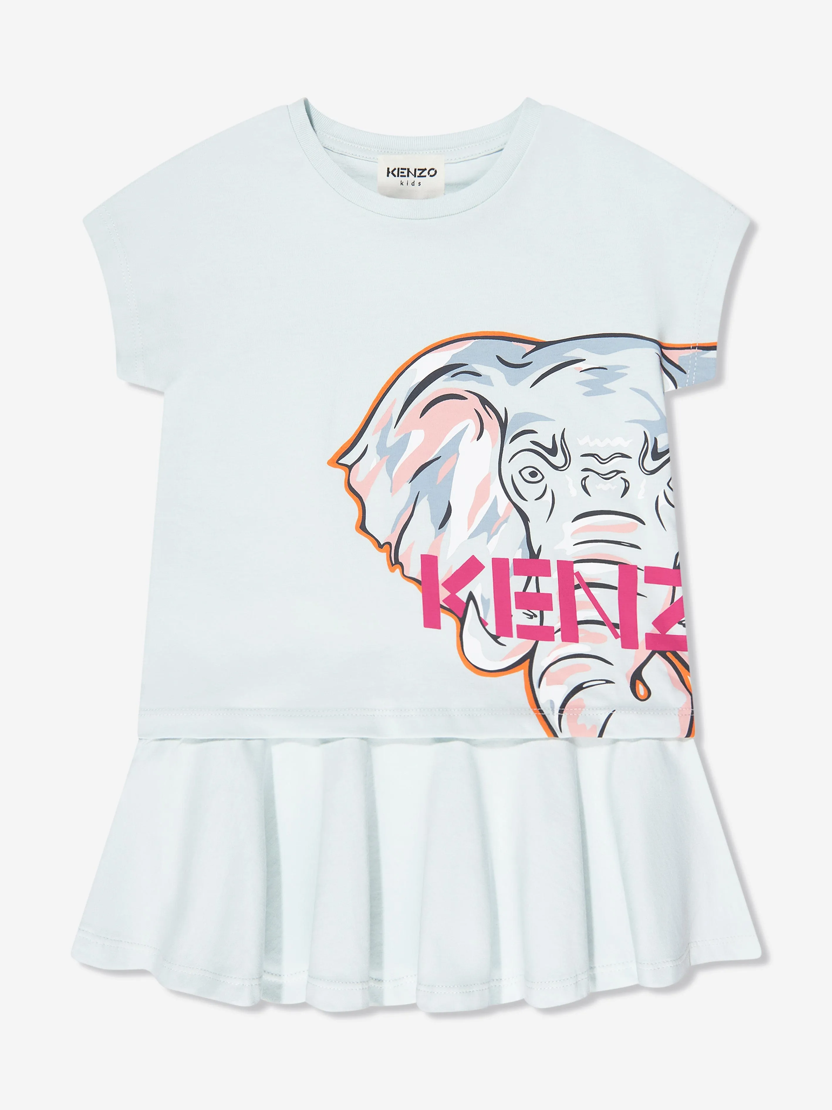 KENZO Girls Organic Cotton Elephant Dress in Blue