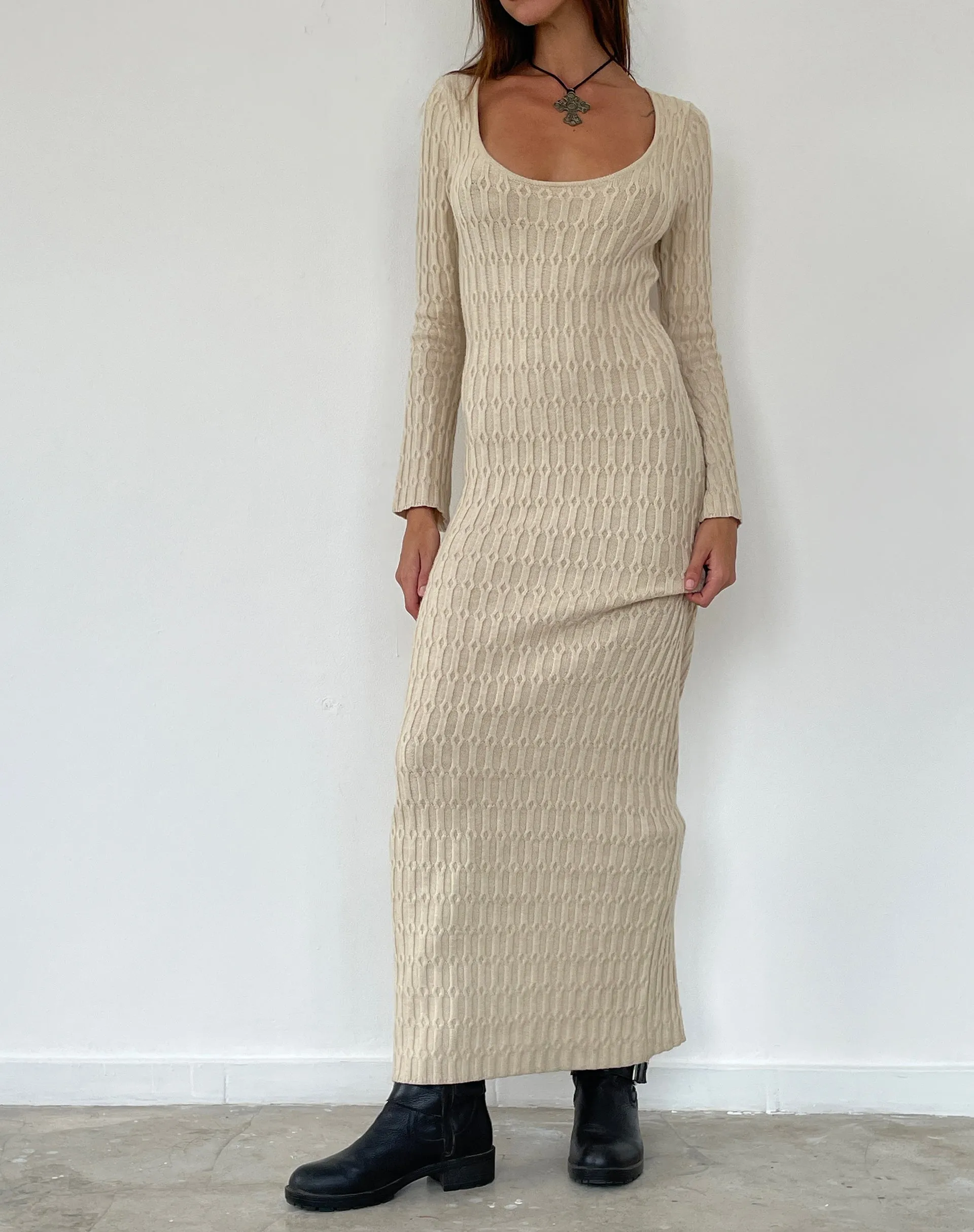 Kiasta Long Sleeve Maxi Dress in Neutral Knit