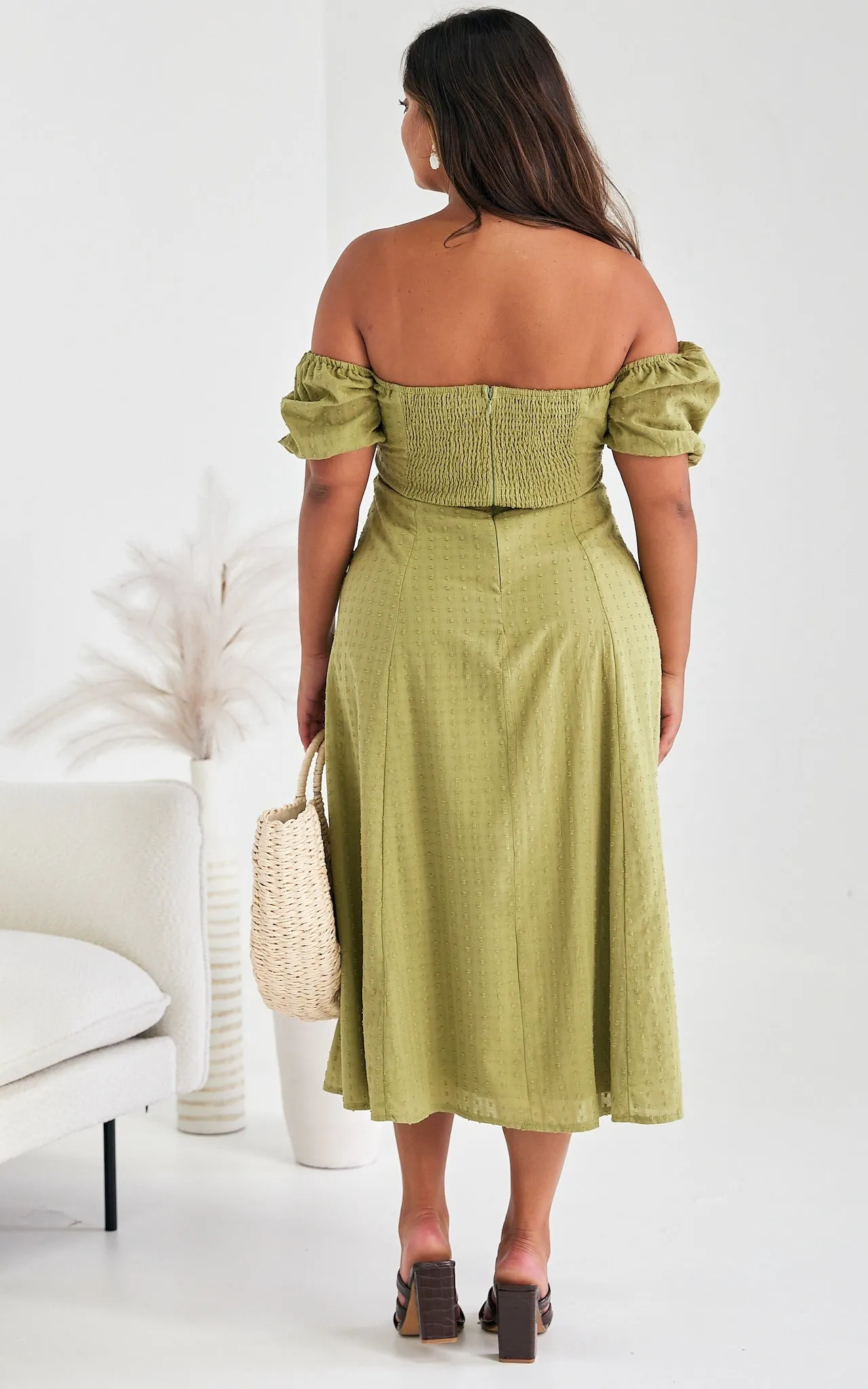 Kiaya Midi Dress - Olive Green Texture