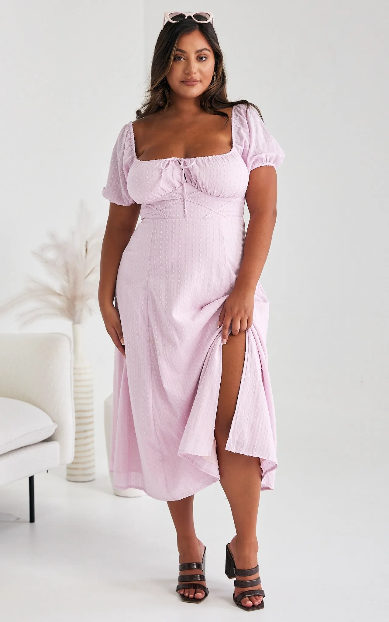 Kiaya Midi Dress - Pink Lilac Texture