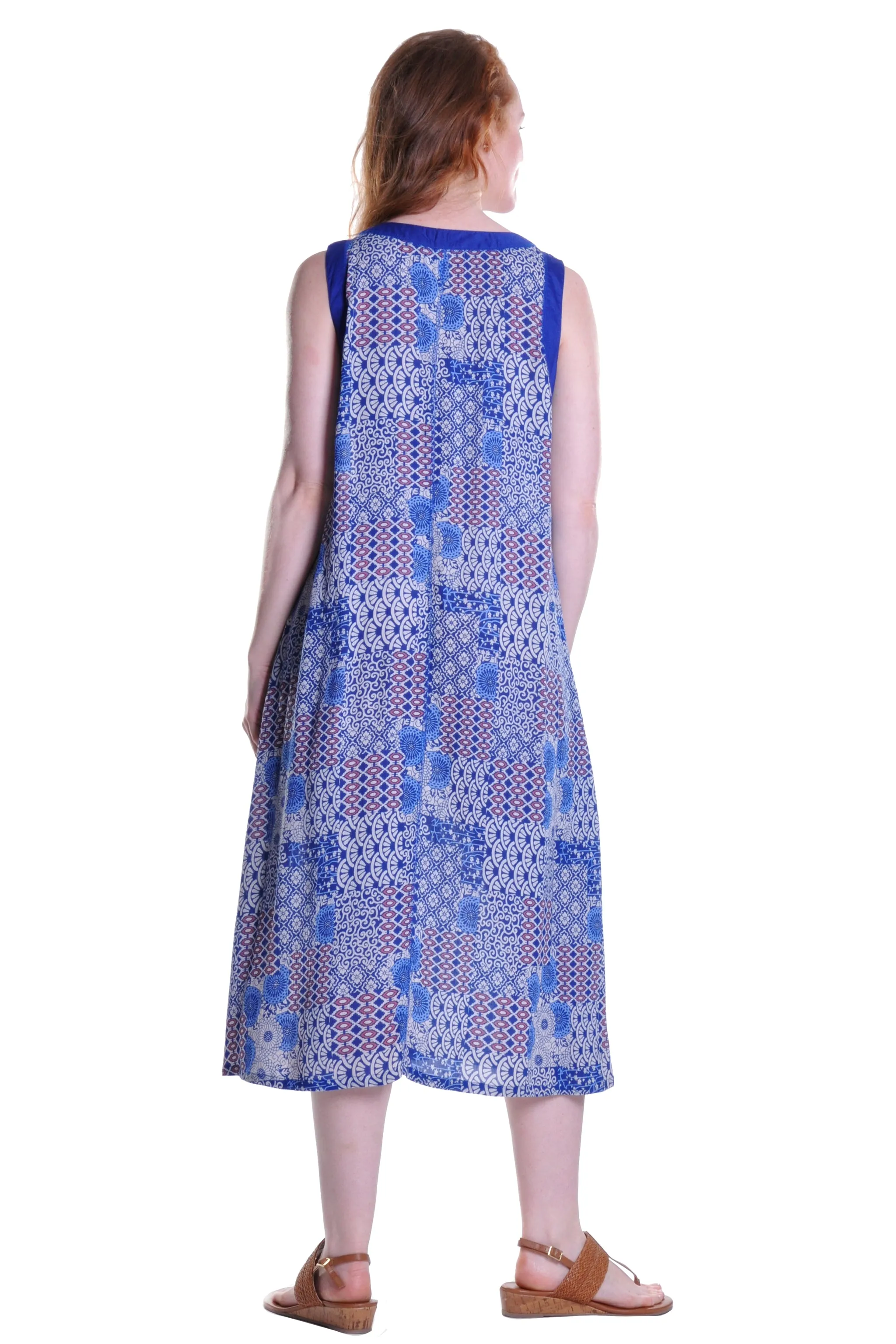 La Cera Blue Patchwork Plus Size Sleeveless Dress