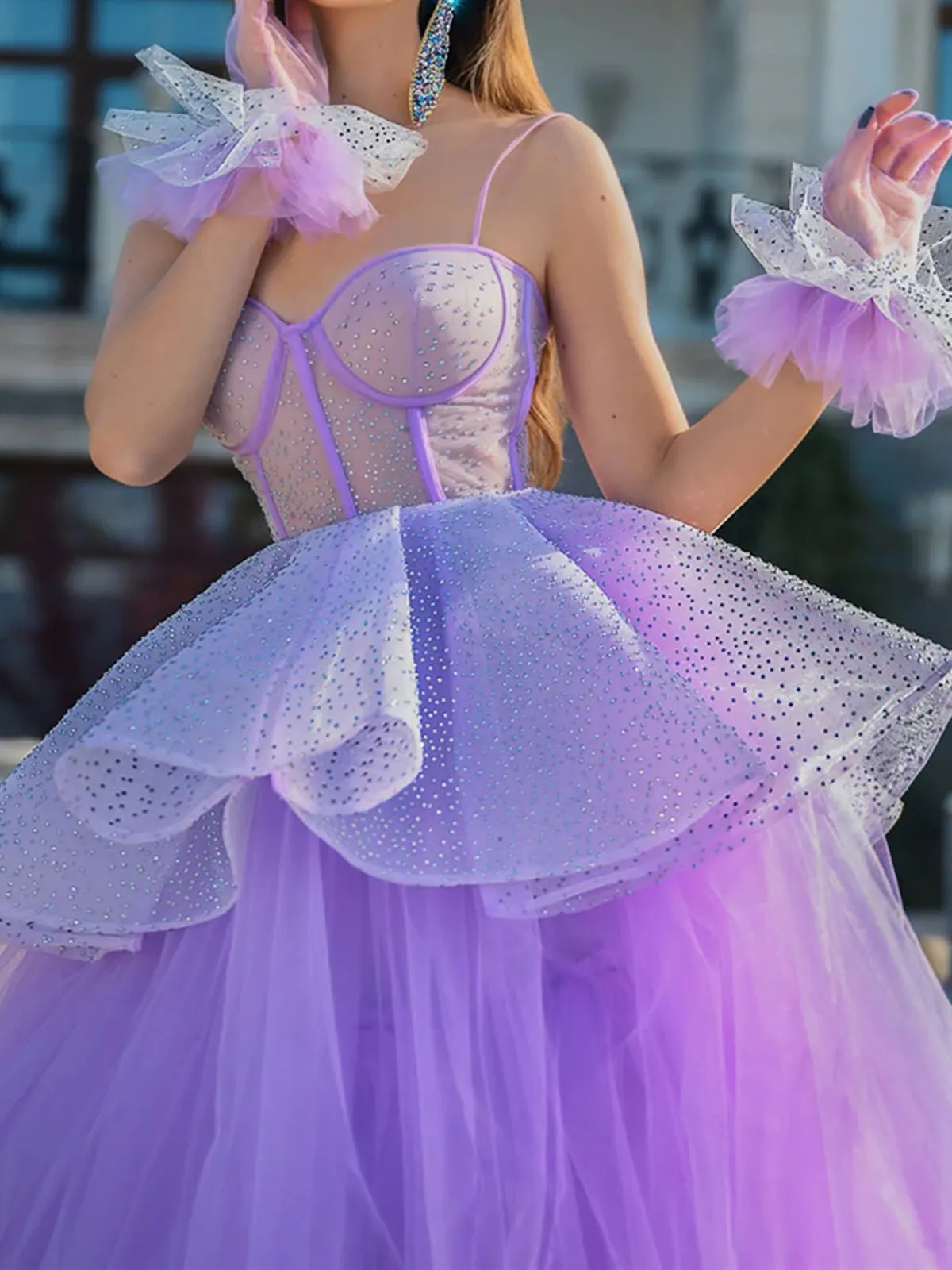 Lavender Beaded High Low Prom Dresses Purple Beaded High Low Formal Graduation Dresses