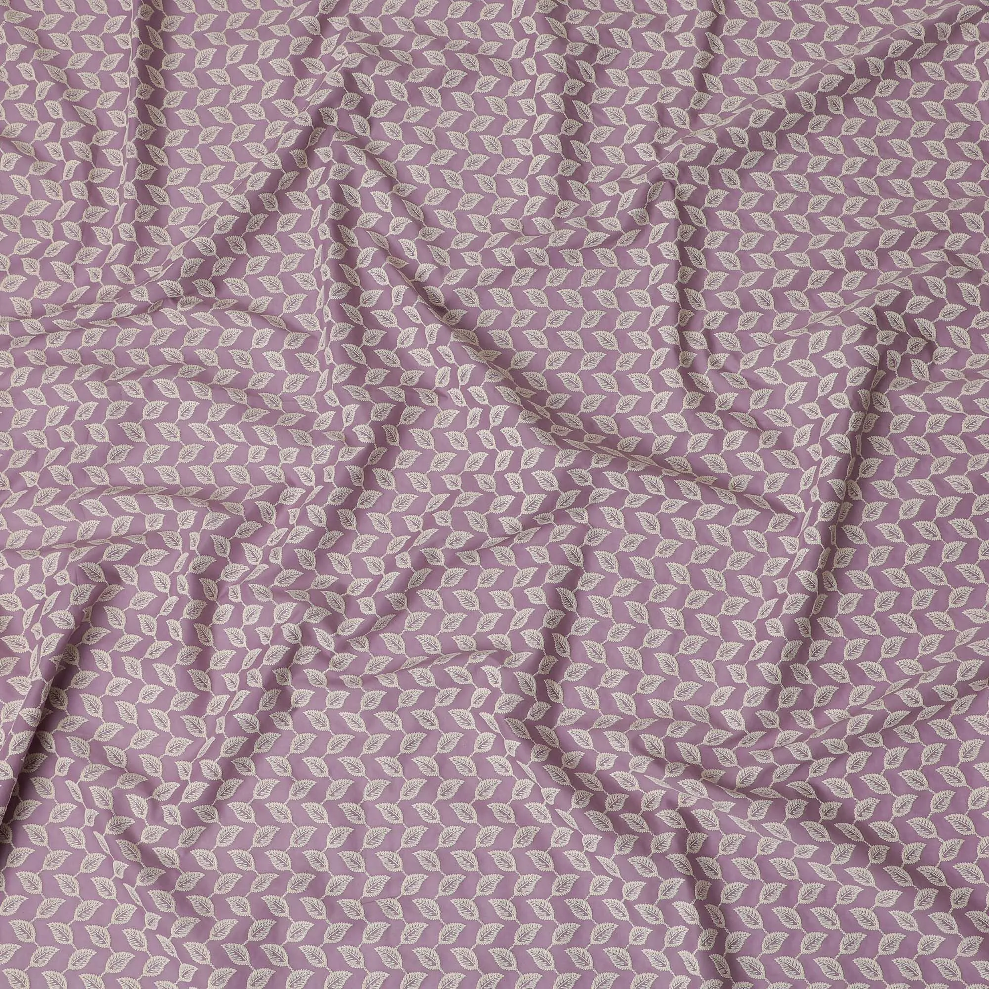 Lavender Love Cotton Lawn Fabric, Leafy embroidered, 110cm Wide - Tailored By the Meter from India-D18872