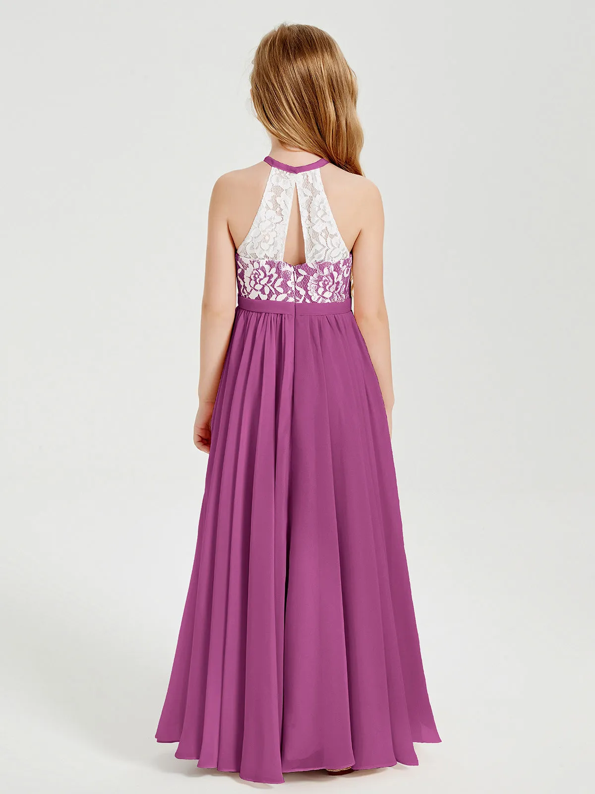 Long Chiffon Bridesmaid Dresses Lace Top Orchid