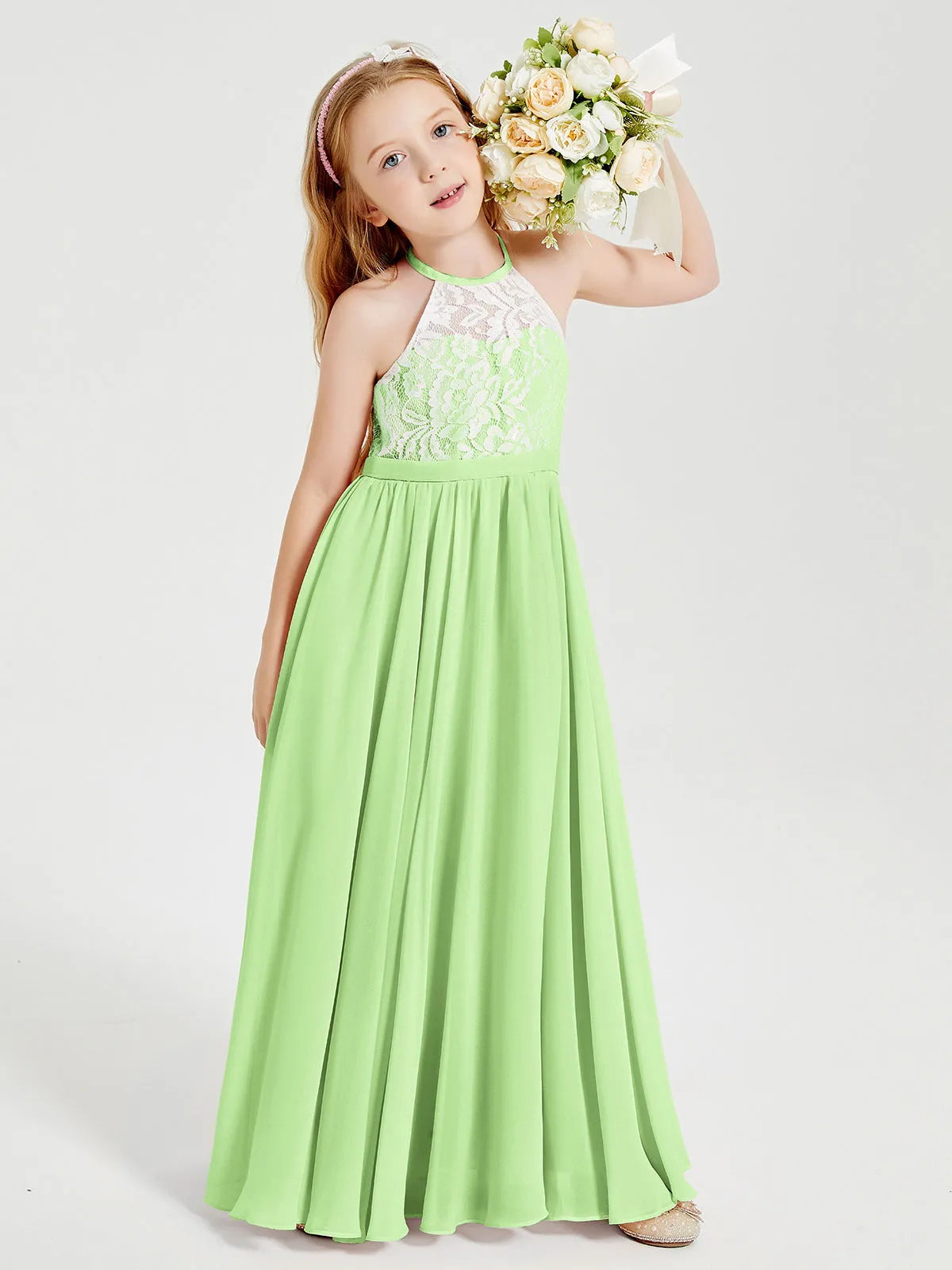 Long Chiffon Bridesmaid Dresses Lace Top Sage