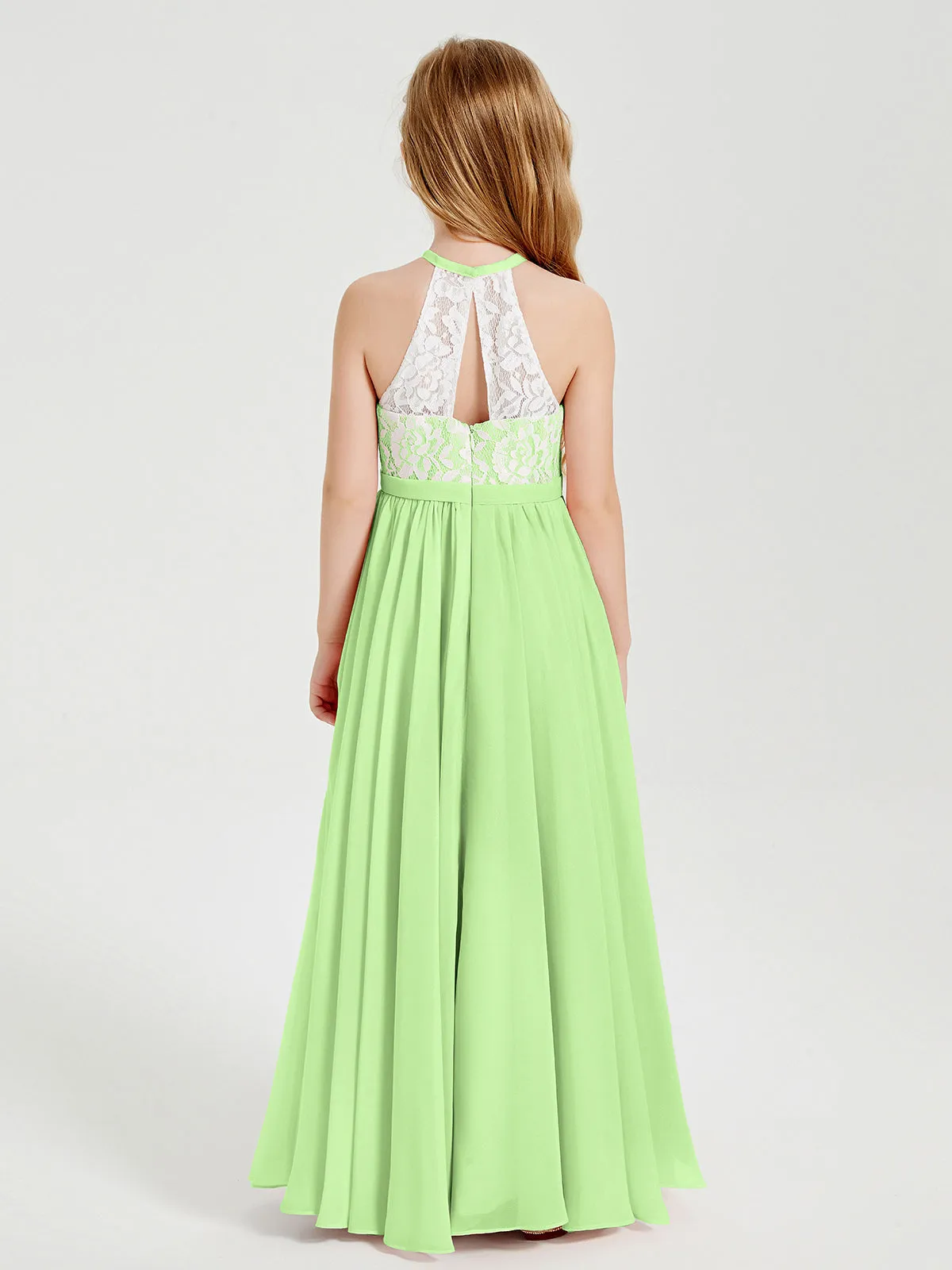 Long Chiffon Bridesmaid Dresses Lace Top Sage