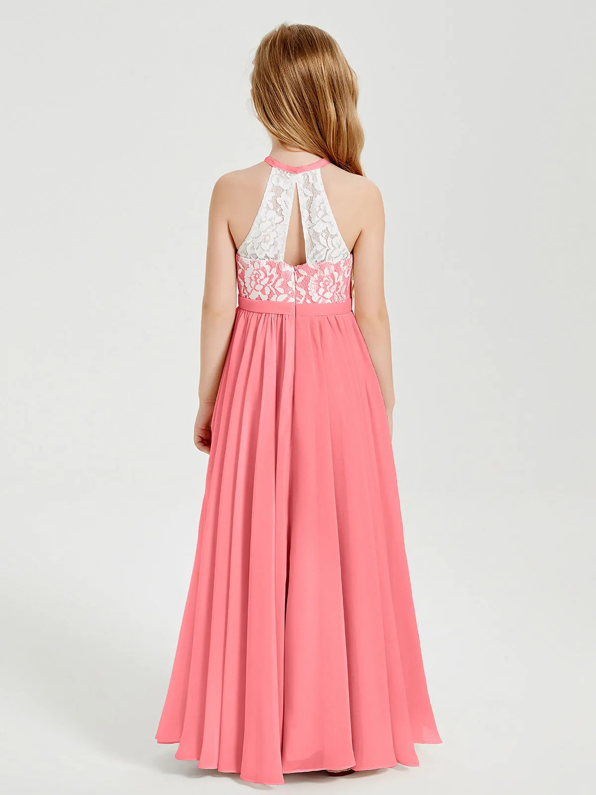 Long Chiffon Bridesmaid Dresses Lace Top Watermelon