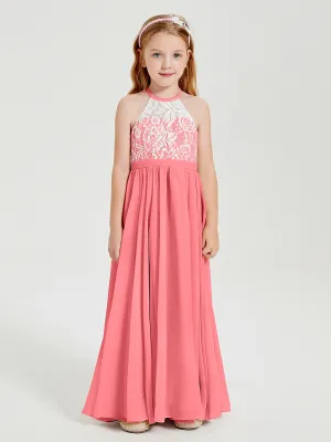 Long Chiffon Bridesmaid Dresses Lace Top Watermelon