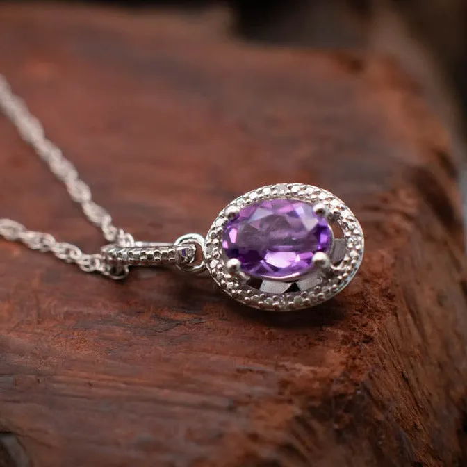 Love is All Around You: Amethyst & Natural Diamond Halo Style Necklace