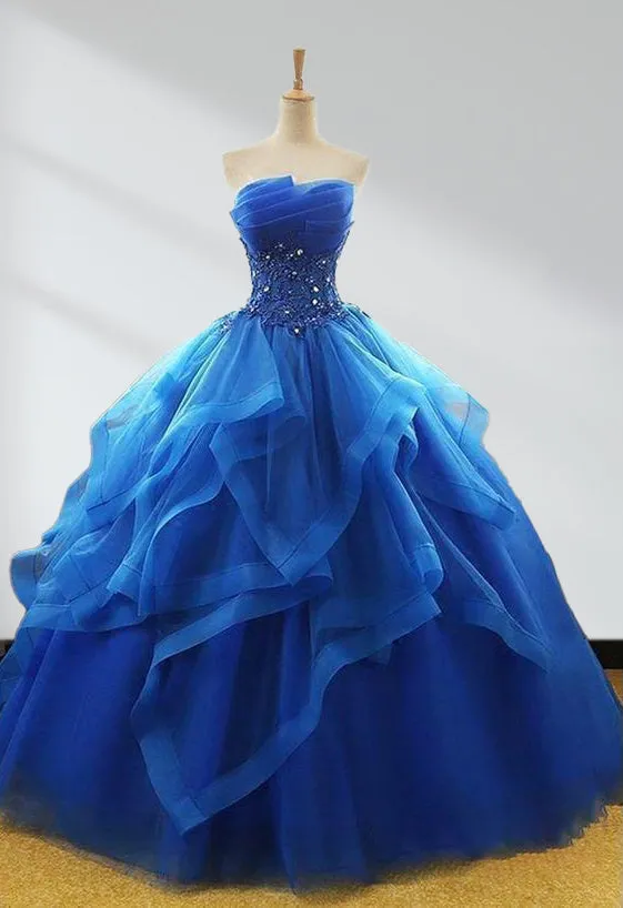 Maelys | Royal Blue Quinceanera Dresses Organza Lace Applique Prom Dresses