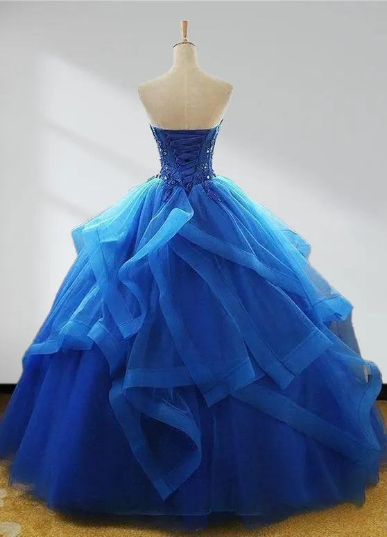 Maelys | Royal Blue Quinceanera Dresses Organza Lace Applique Prom Dresses