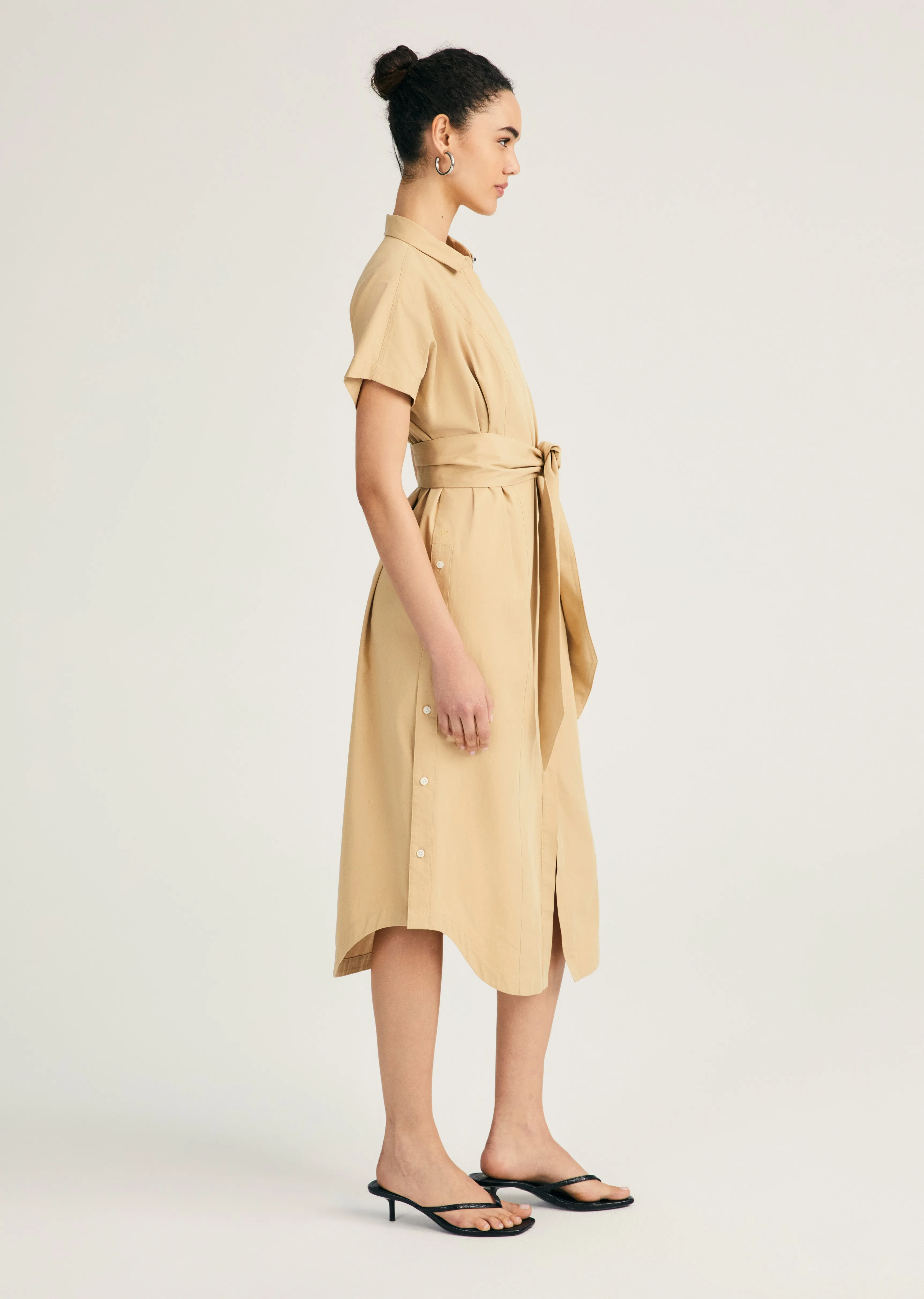 Mikala Short Sleeve Belted Shirt Dress - Toffee