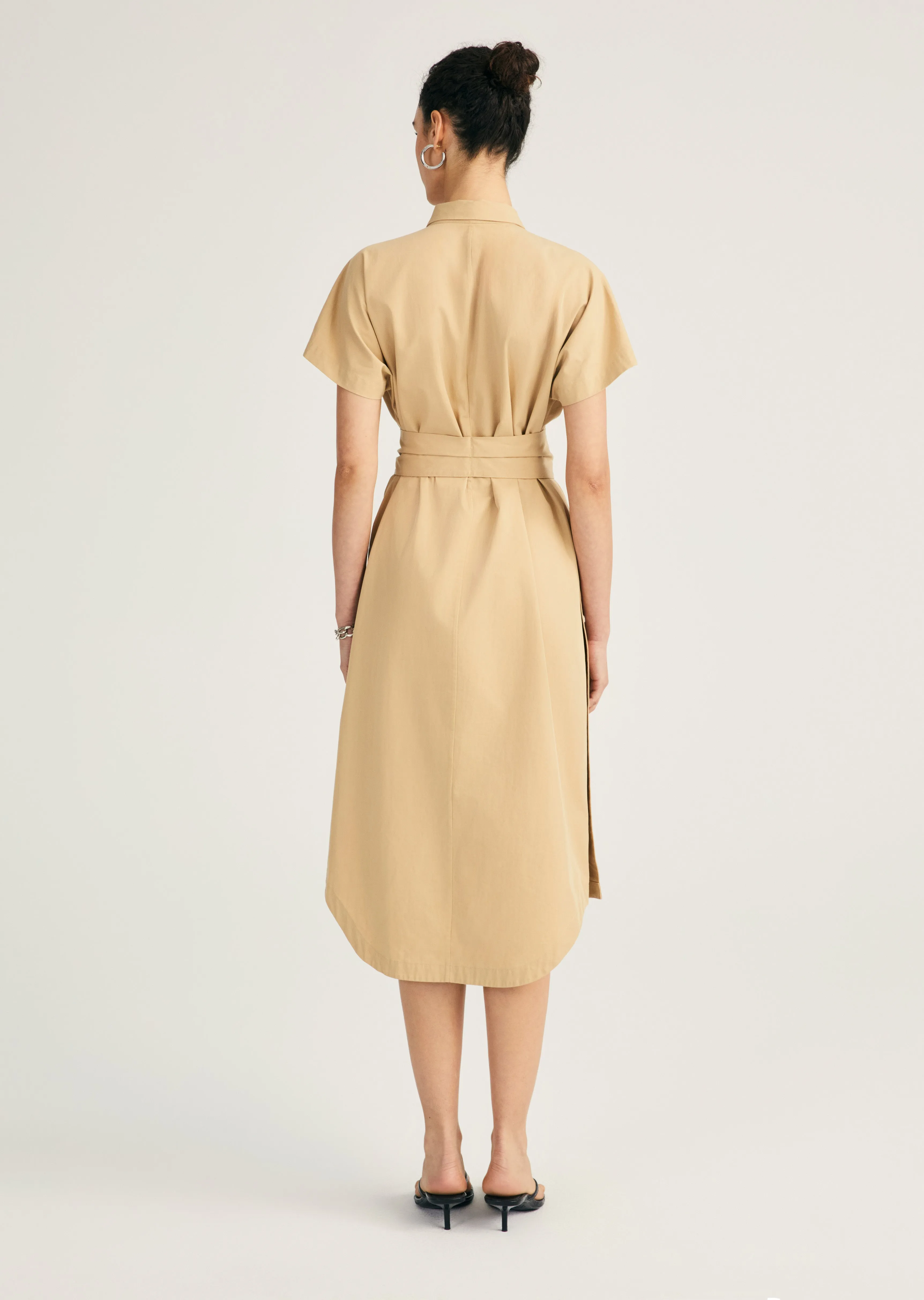 Mikala Short Sleeve Belted Shirt Dress - Toffee