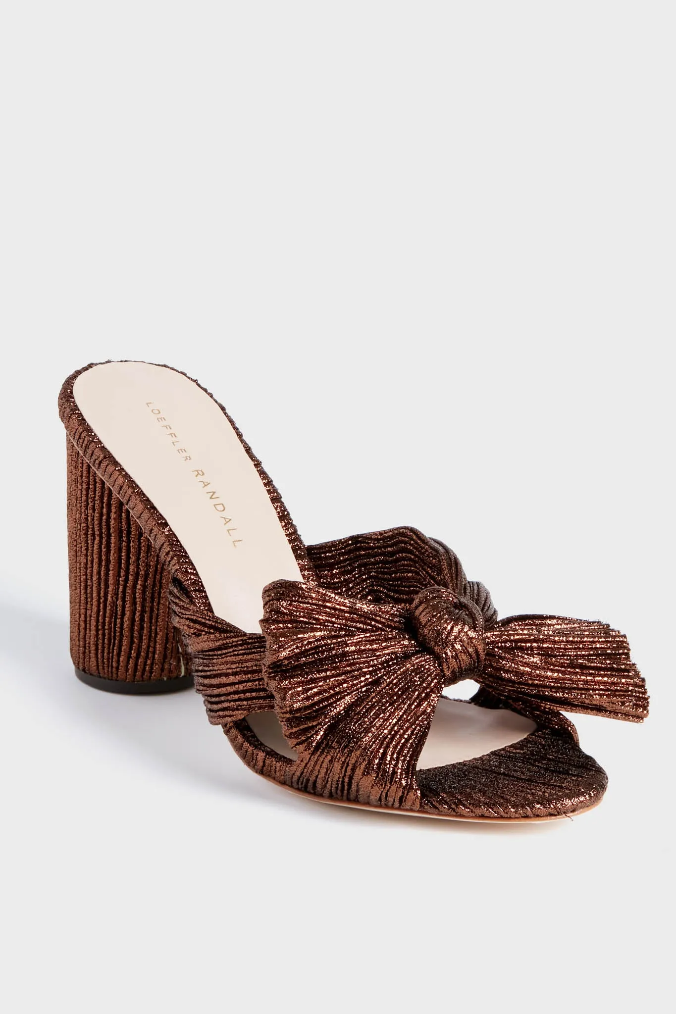 Mocha Lame Penny Pleated Knot Mules