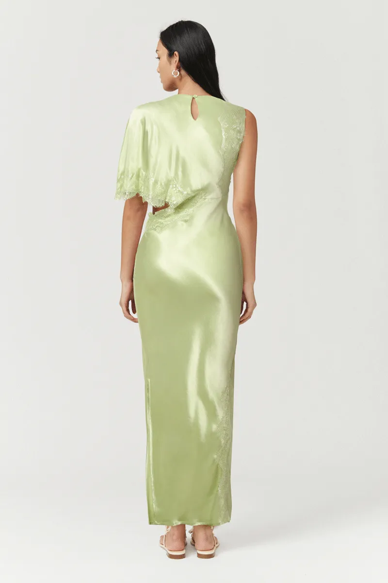 Nicky Asymmetric Sleeve Maxi Dress - Celery Green