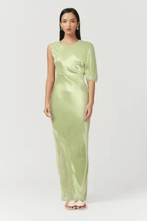 Nicky Asymmetric Sleeve Maxi Dress - Celery Green