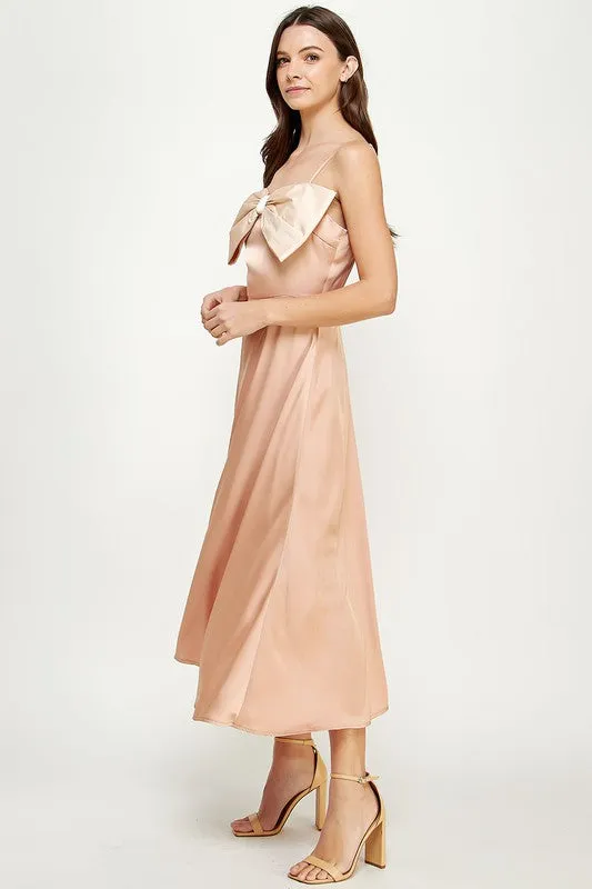 Nude/Champagne Bow Detail Satin Dress