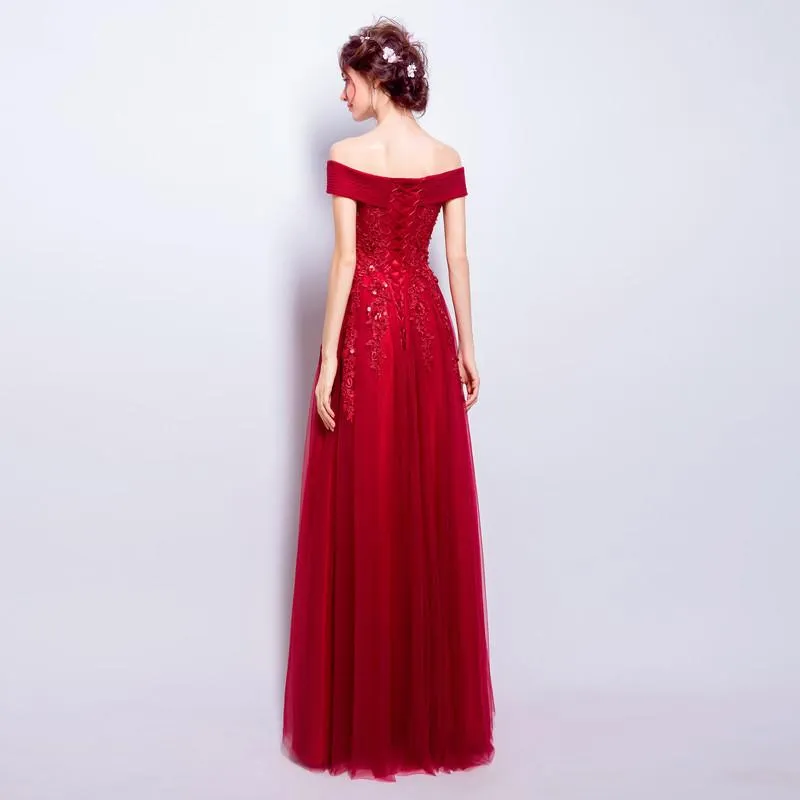 Off the Shoulder Sequin Applique Charming Prom Dresses, Red Beaded A-Line Prom Dresses, 220010