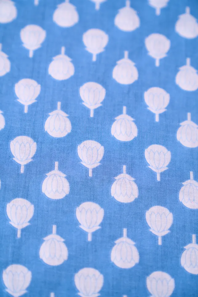 Pastel Blue Butti Printed Summer Pure Cotton Fabric